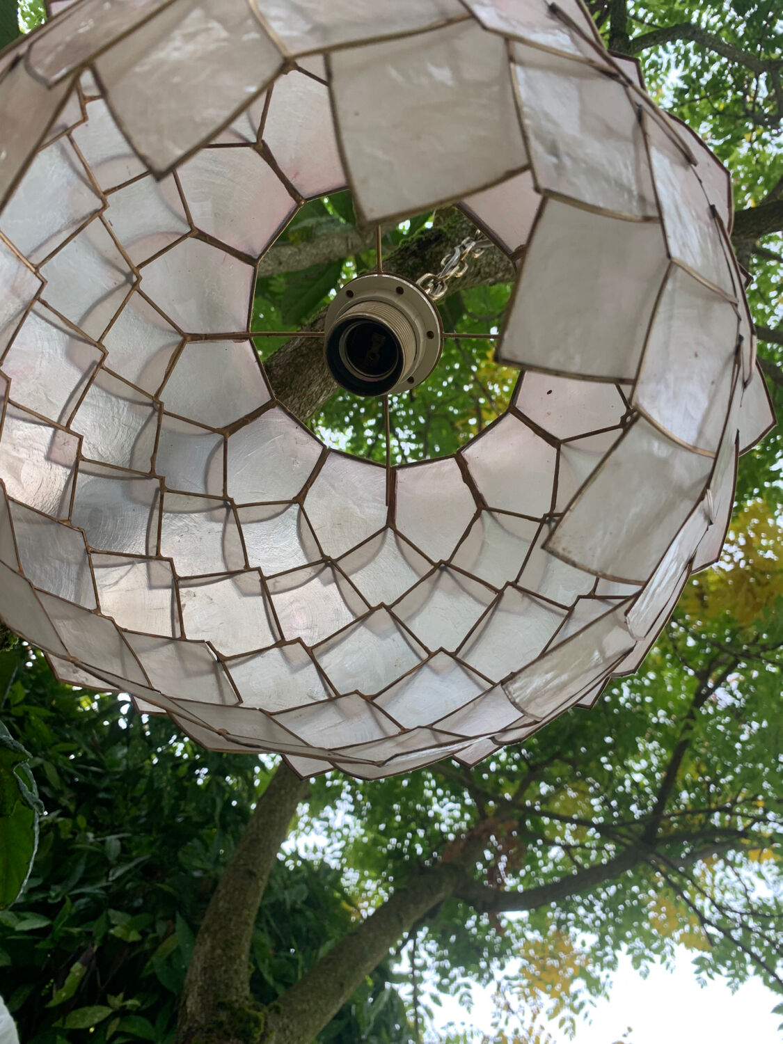 Chandelier, vintage mother-of-pearl lotus pendant 1980