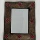 Ceramic Framed Mirror in Bronze with Red Cabochons. French Work.