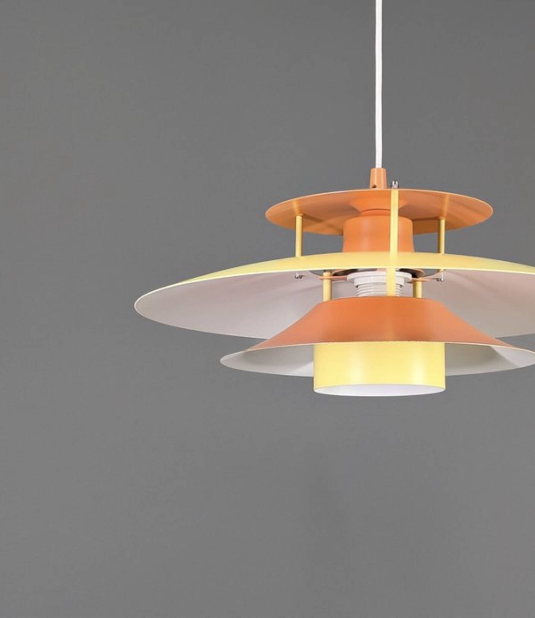 Vintage Danish metal pendant light in orange and yellow – 1970s