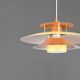 Vintage Danish metal pendant light in orange and yellow – 1970s