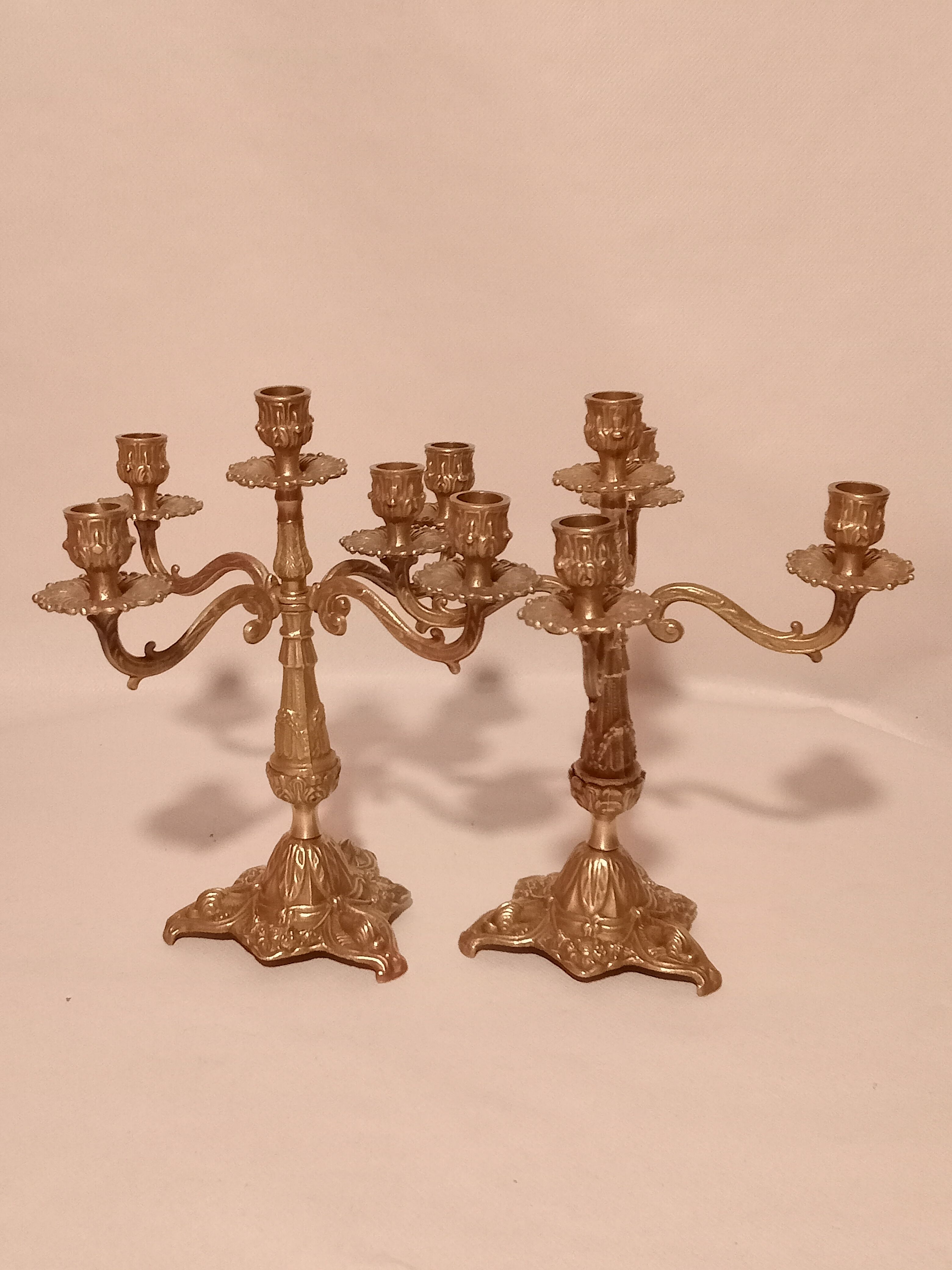 Pair of 5-burner bronze candlesticks