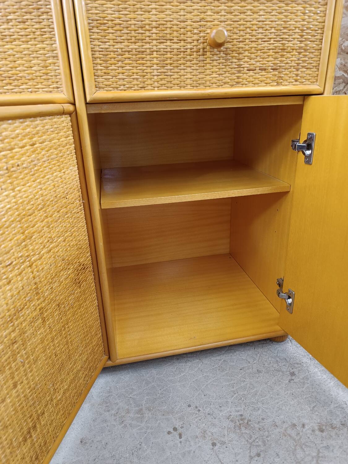 Vintage wooden rattan wicker buffet enfilade
