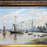 PAINTING / OIL ON CANVAS SIGNED " F.NICOLI " (THE PORT) VERY WELL FRAMED