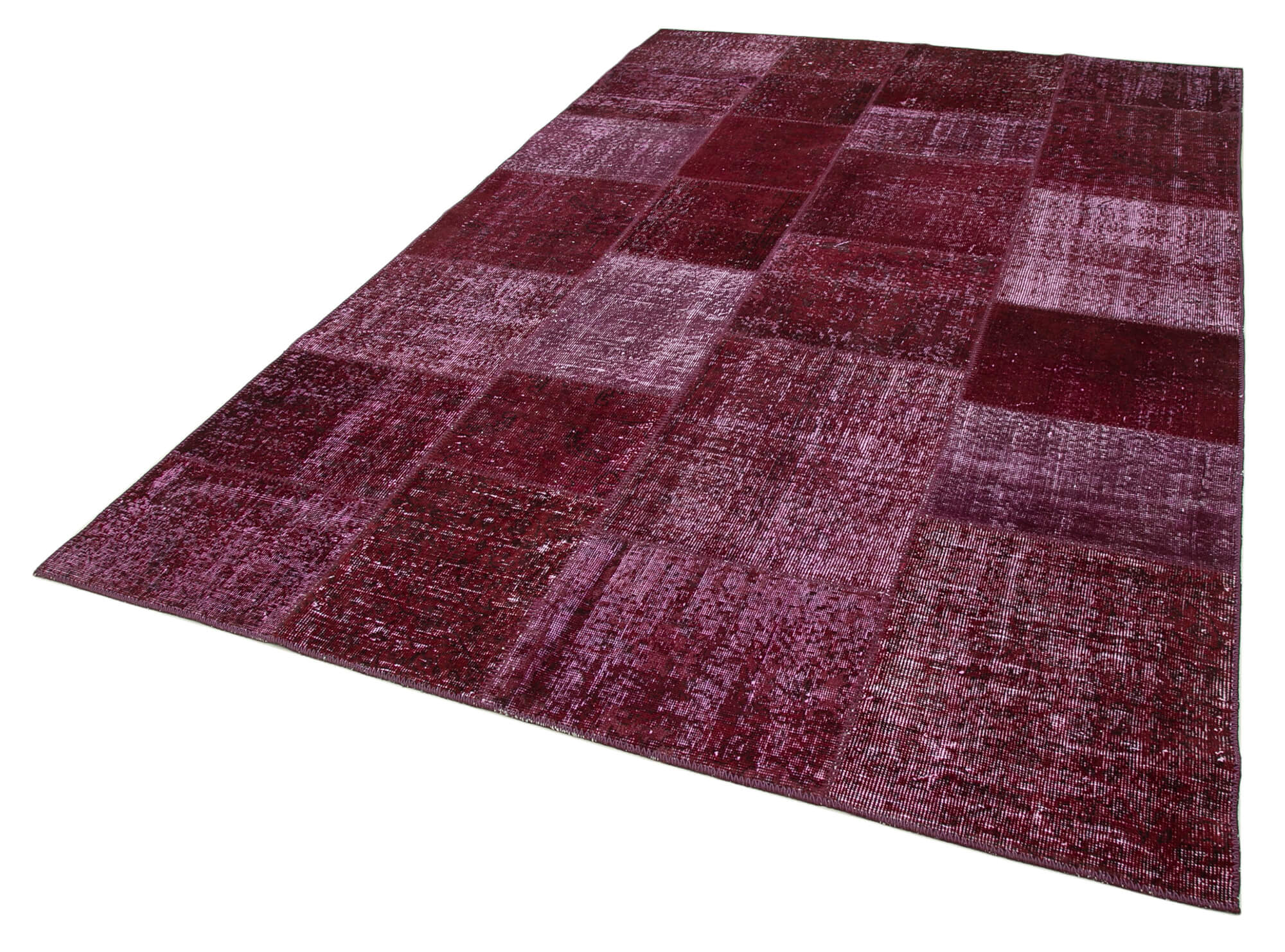 Hand-Knotted Turkish Vintage 193 cm x 300 cm Red Patchwork Rug