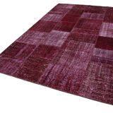 Hand-Knotted Turkish Vintage 193 cm x 300 cm Red Patchwork Rug