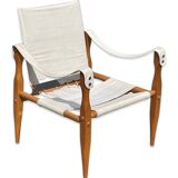 Vintage safari chair 1960s Denmark with canvas minimalist design