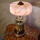 lamp 1900 brass bronze wood, marbled opaline shade 43x23 inter with dash