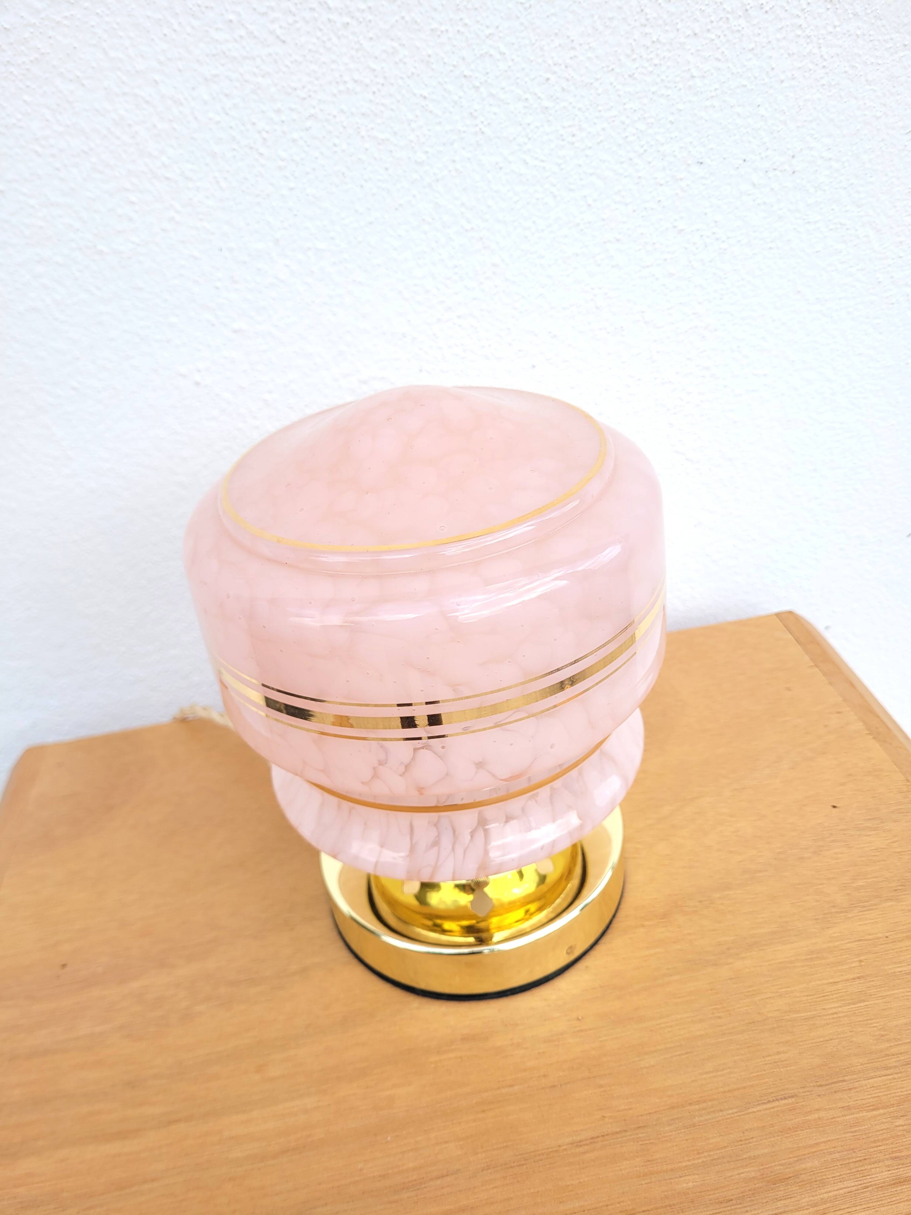 Vintage pink Clichy glass globe lamp