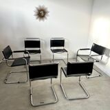 Set of 6 design chairs Matteo Grassi tubular metal and black leather year 70/80 Bauhaus style