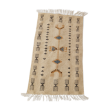 Tapis kilim blanc motifs multicolores fait main en pure laine
