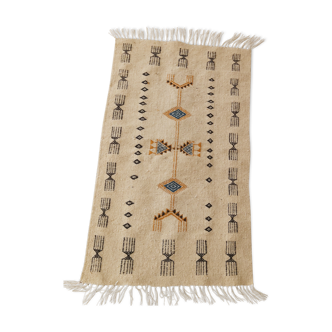 Tapis kilim blanc motifs multicolores fait main en pure laine