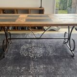 Teak table with blue stones