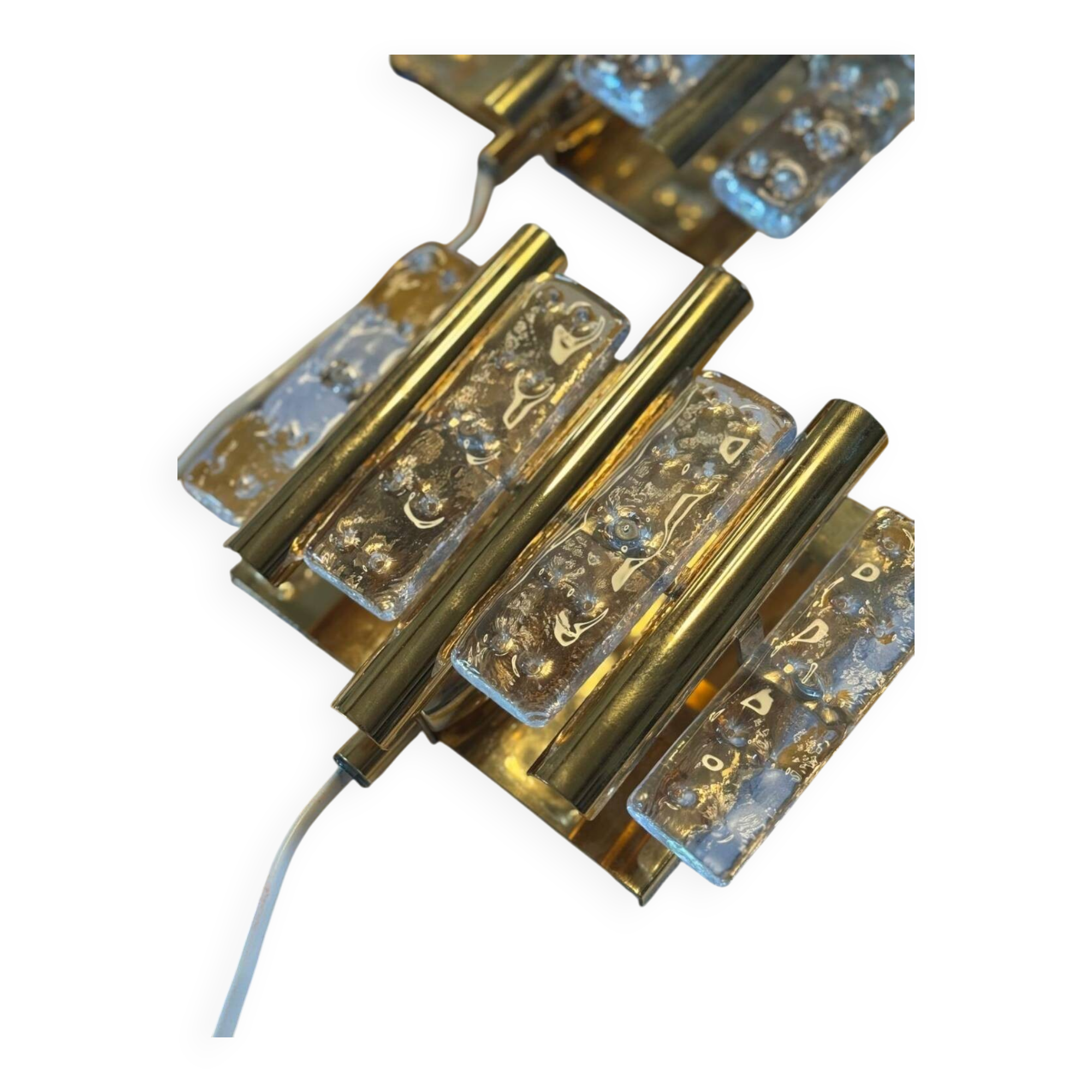 Pair of Hans-Agne Jakobsson wall lights in brass and pressed glass