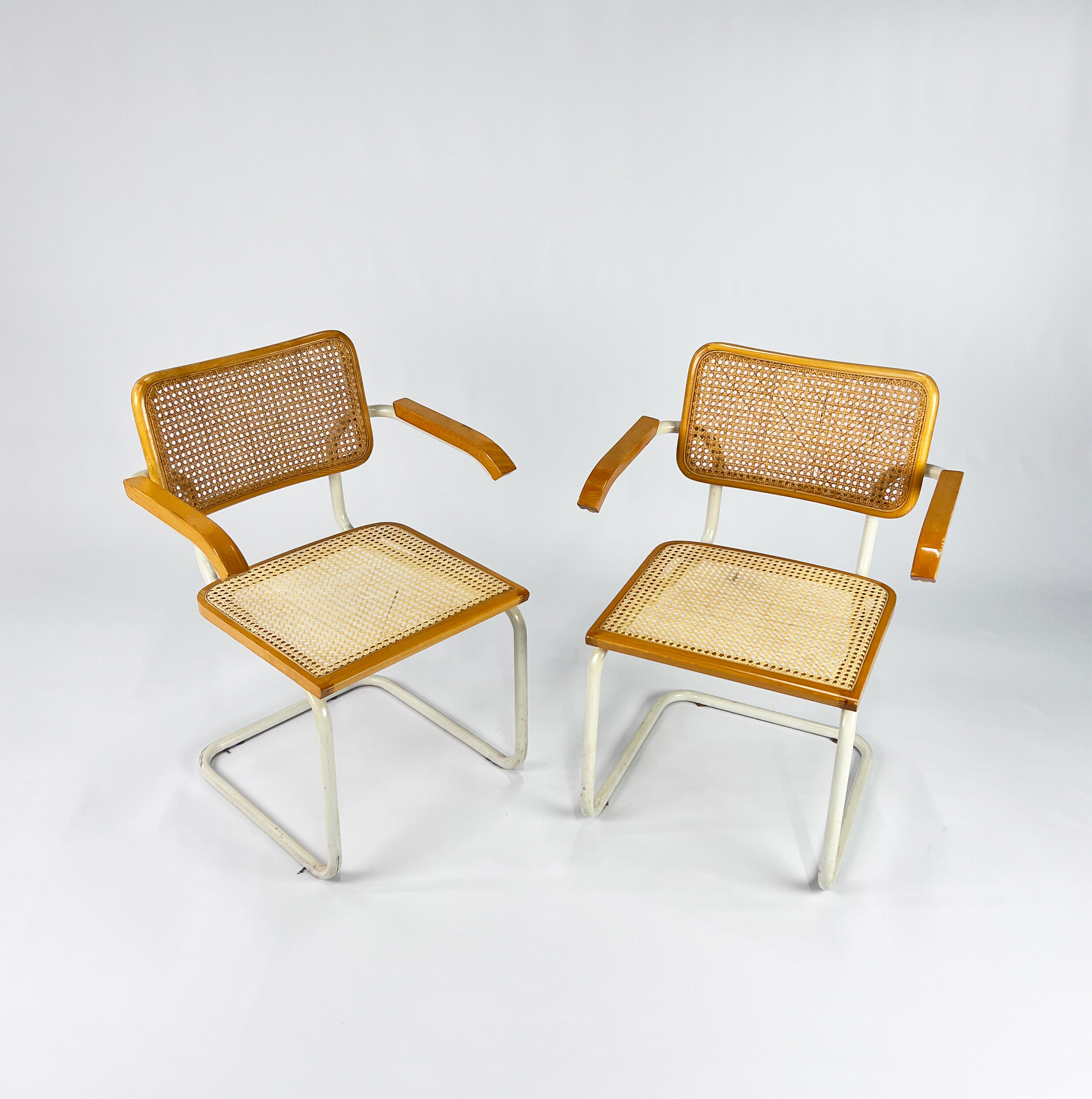 Set of 2 Tubular Frame and Cane Cantilever Arm chairs, Italy, 1970s