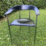 Set of 6 vintage arper chrome leather chairs