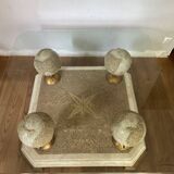 Design coffee table 70-80s in glass and alabaster