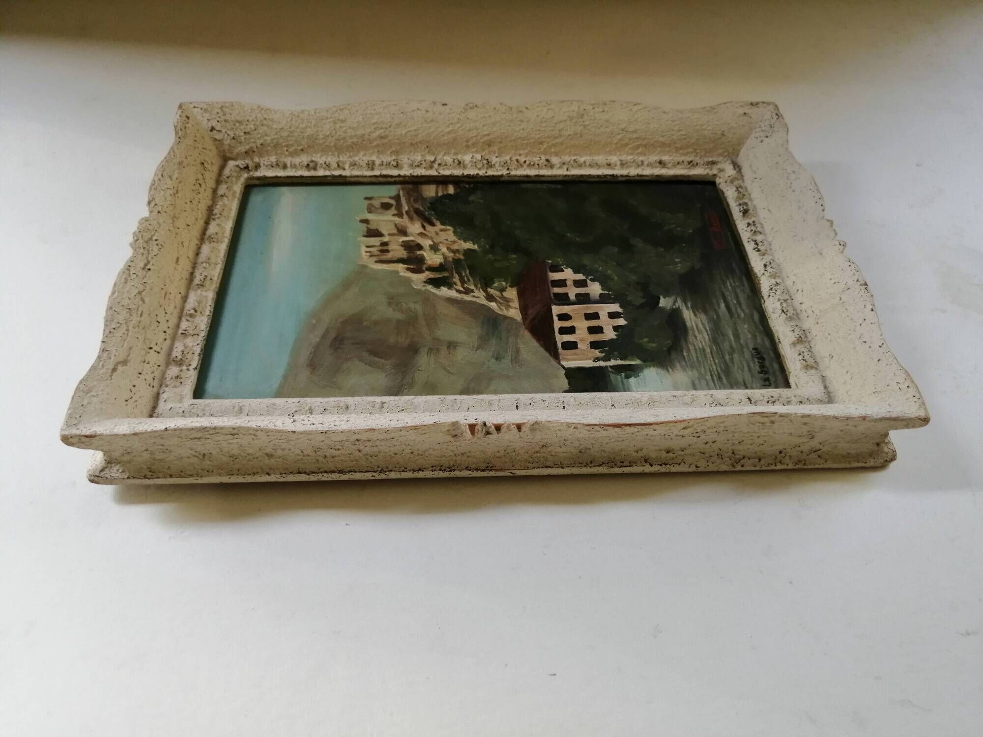 The Castle of Petrarch and the Oil Sorgues on ancient panel.