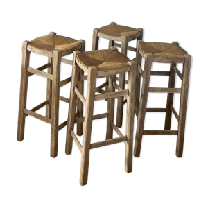 Lot de 4 tabourets hauts - massif paille