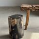 Black petrified wood side table with beige side H35 D24 - 3352
