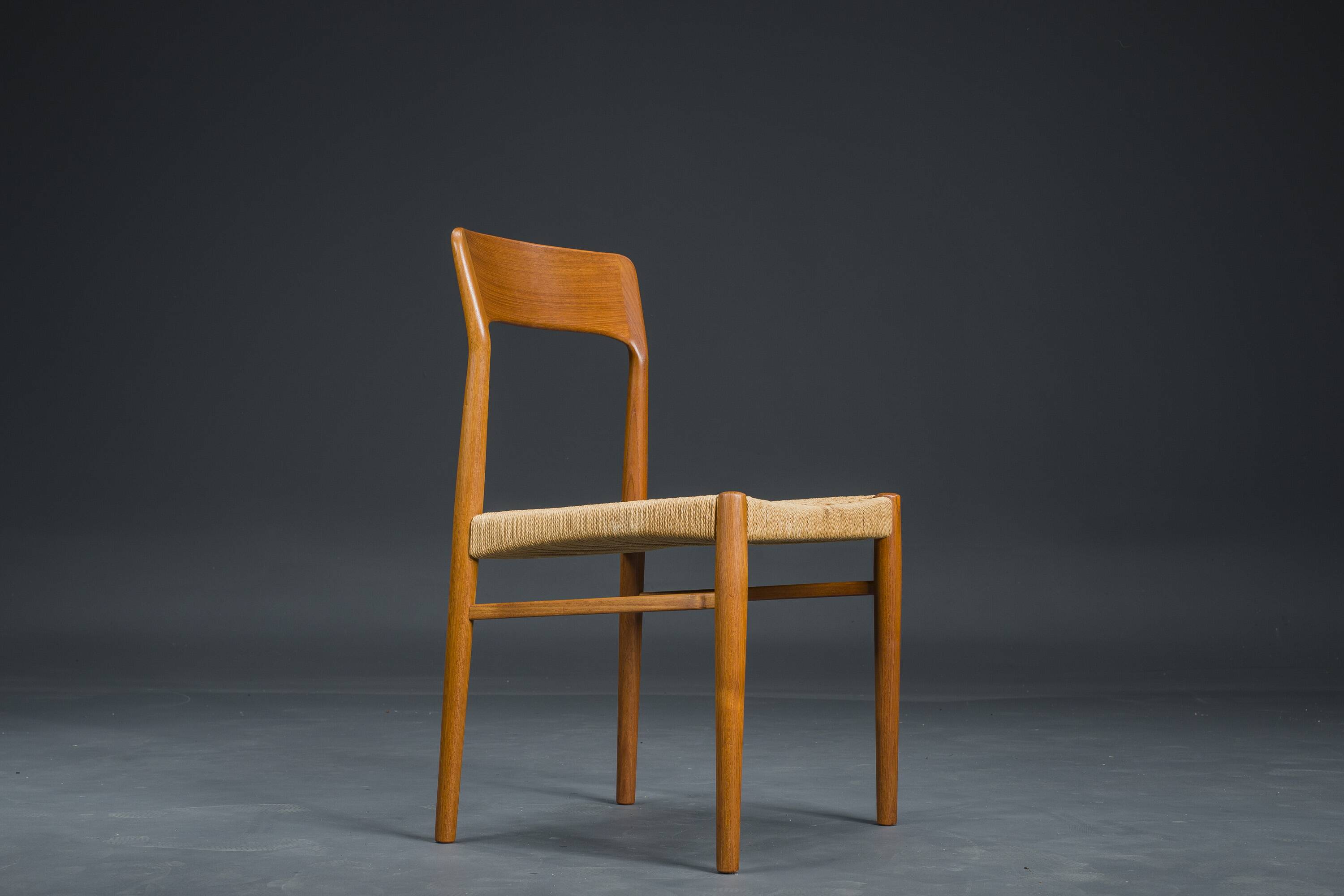 Danish Teak Dining Chair with Wicker by Henning Kjaernulf for Koruo Stolefabrik, 1960s