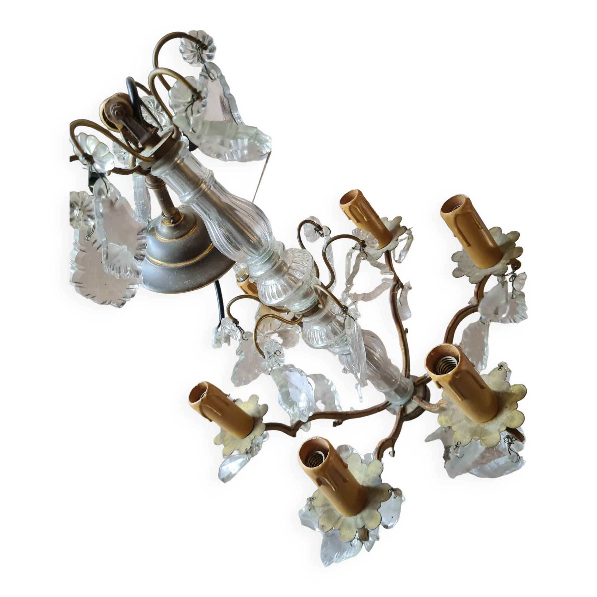 Large Louis XV style chandelier with crystal tassels on a bronze mount with 6 lights