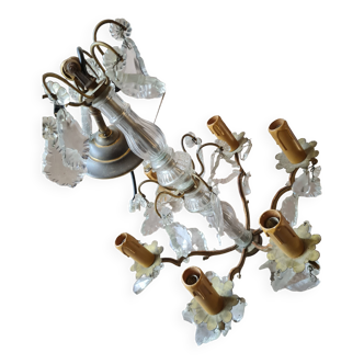 Large Louis XV style chandelier with crystal tassels on a bronze mount with 6 lights