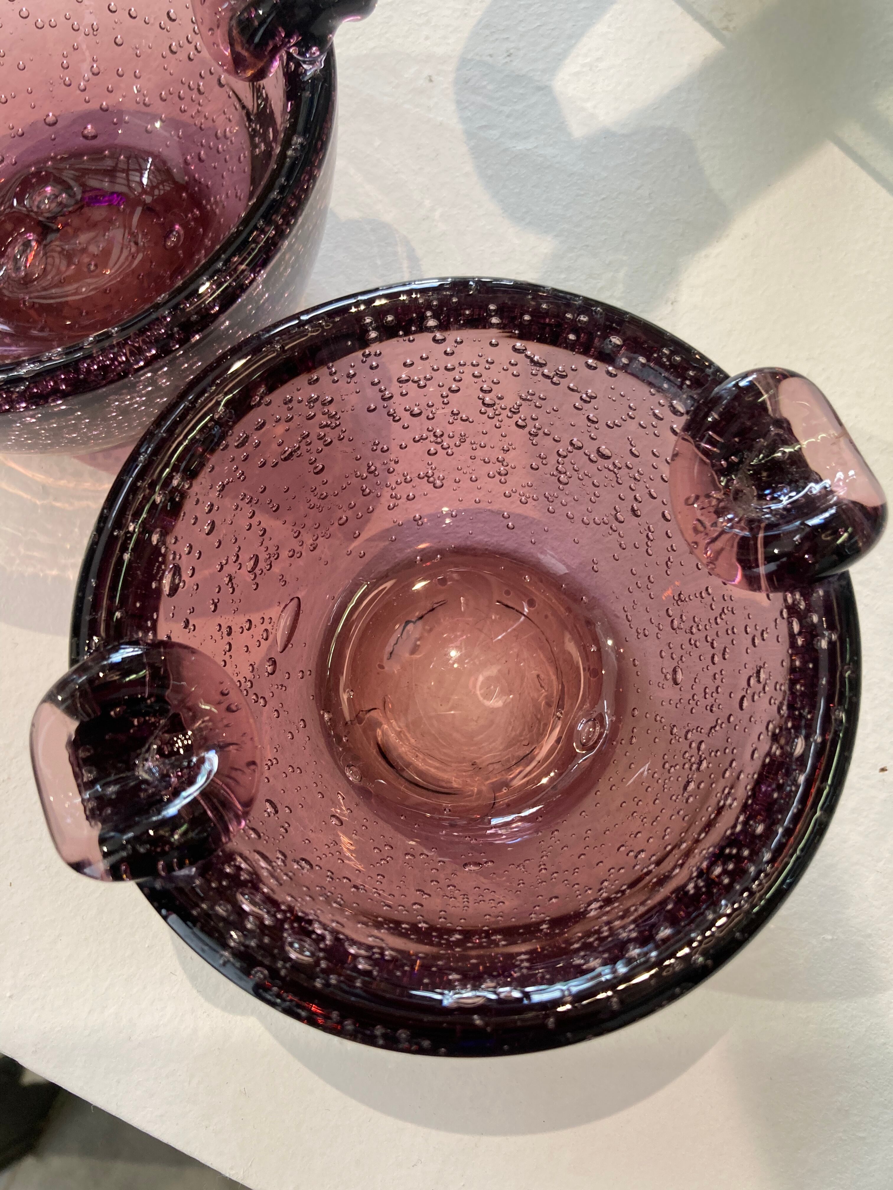 Pair of bubble glass ashtrays