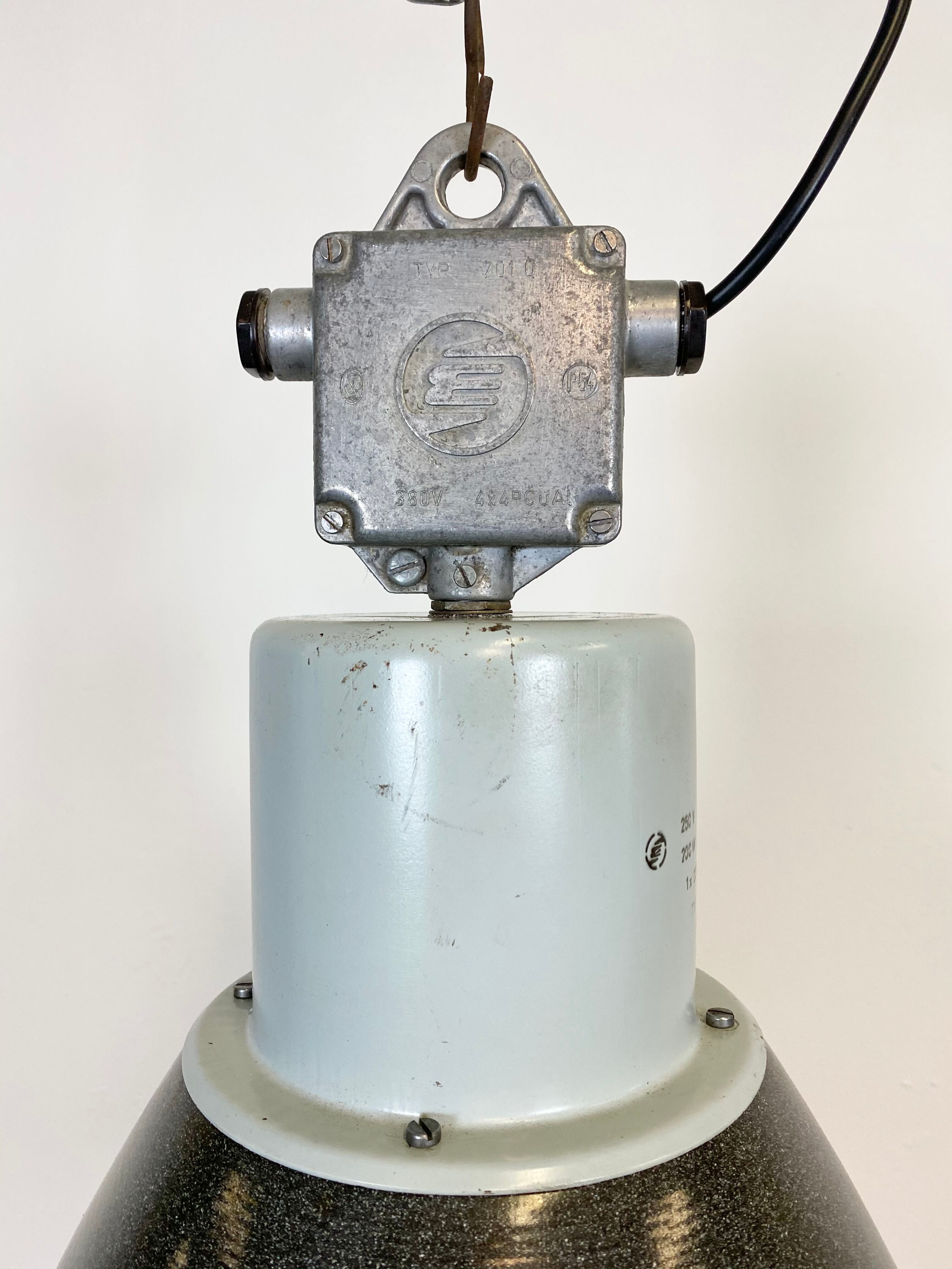 Industrial grey enamel factory lamp, 1960s