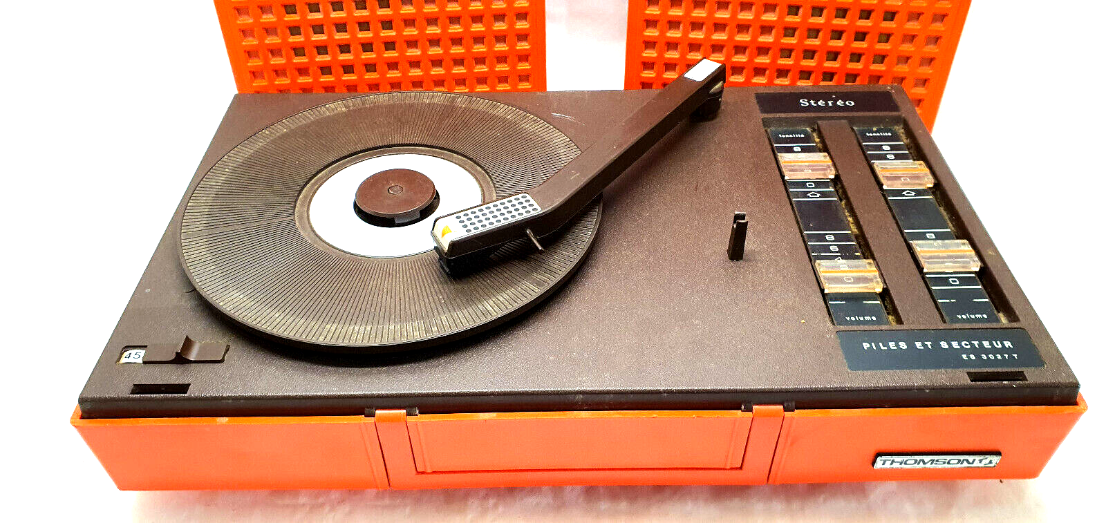 Old thomson stereo record player batteries and vintage sector orange