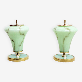 Lampes Art Deco en laiton et verre 1950