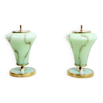 Lampes Art Deco en laiton et verre 1950