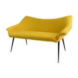 Vintage two-seater sofa, German Democratic Republic, 60s, fully restored, yellow fabric, chrome