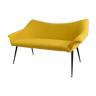 Vintage two-seater sofa, German Democratic Republic, 60s, fully restored, yellow fabric, chrome