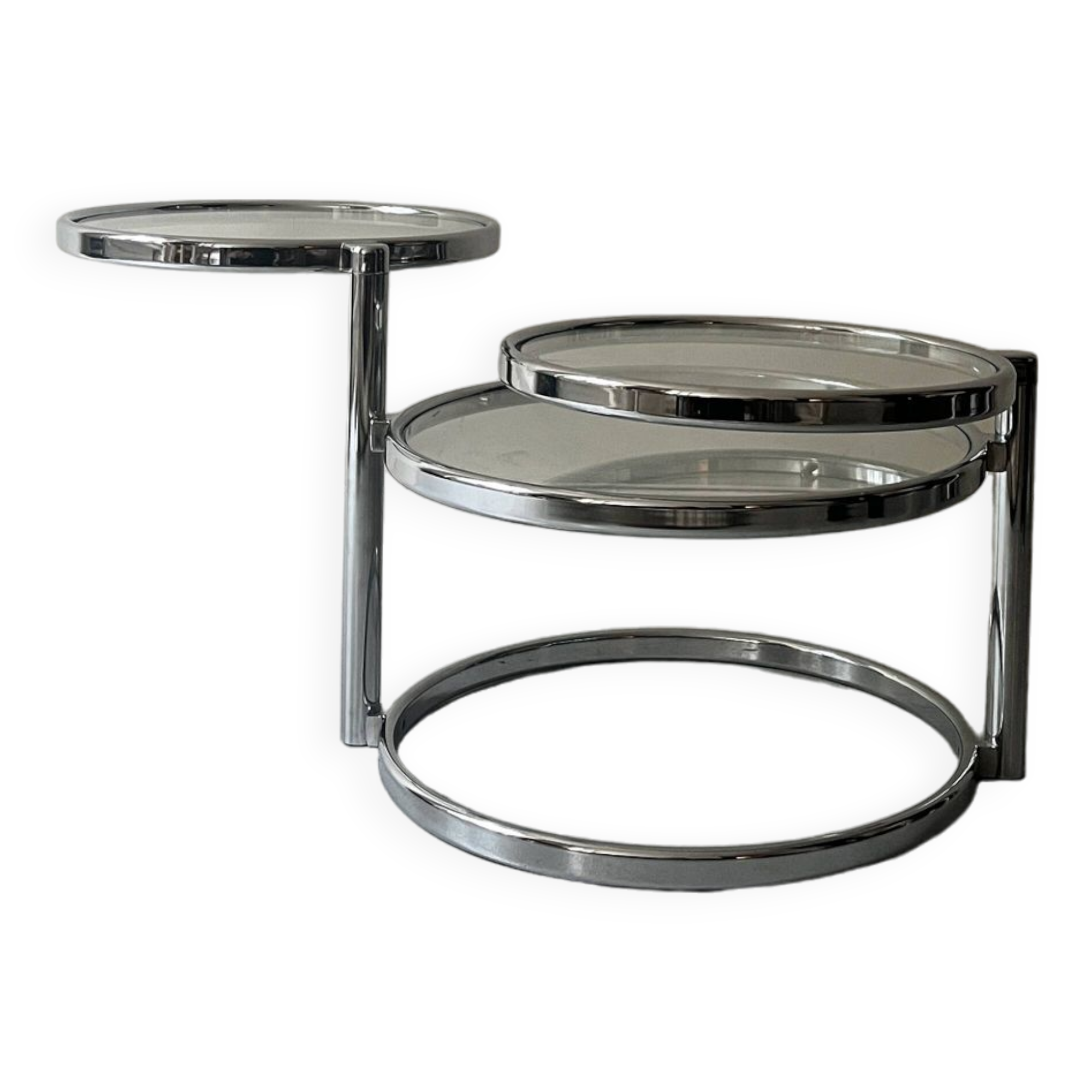 round and rotating coffee table in glass and chrome, design 1970