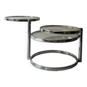 round and rotating coffee table in glass and chrome, design 1970