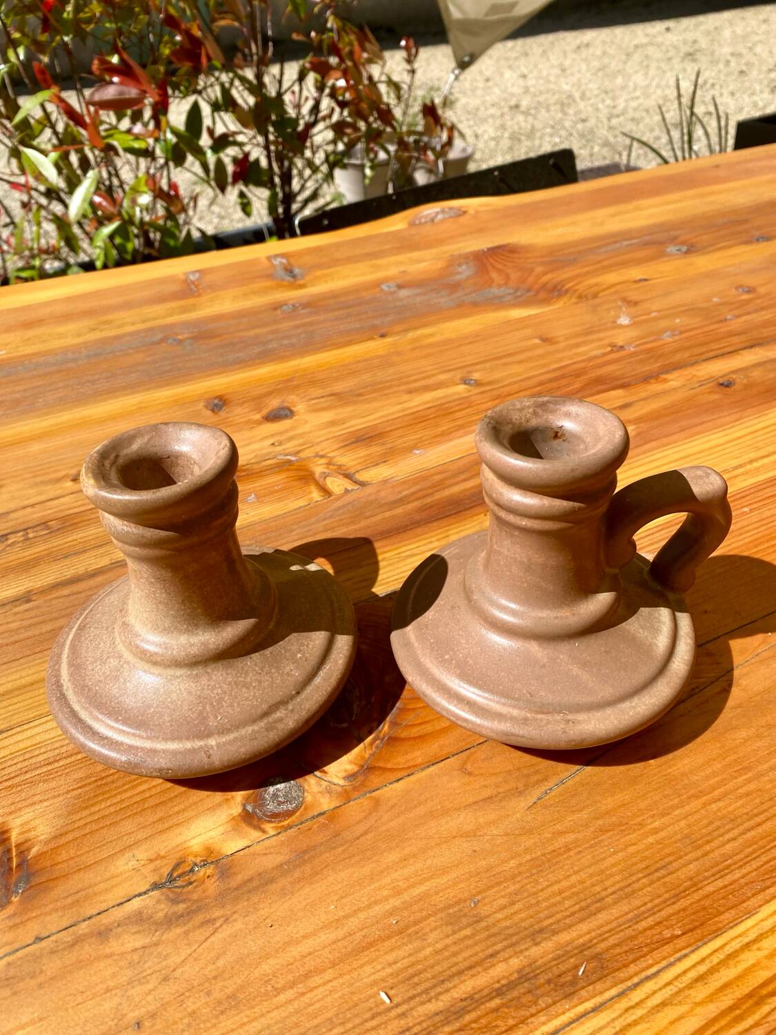 Vintage stoneware candle holders