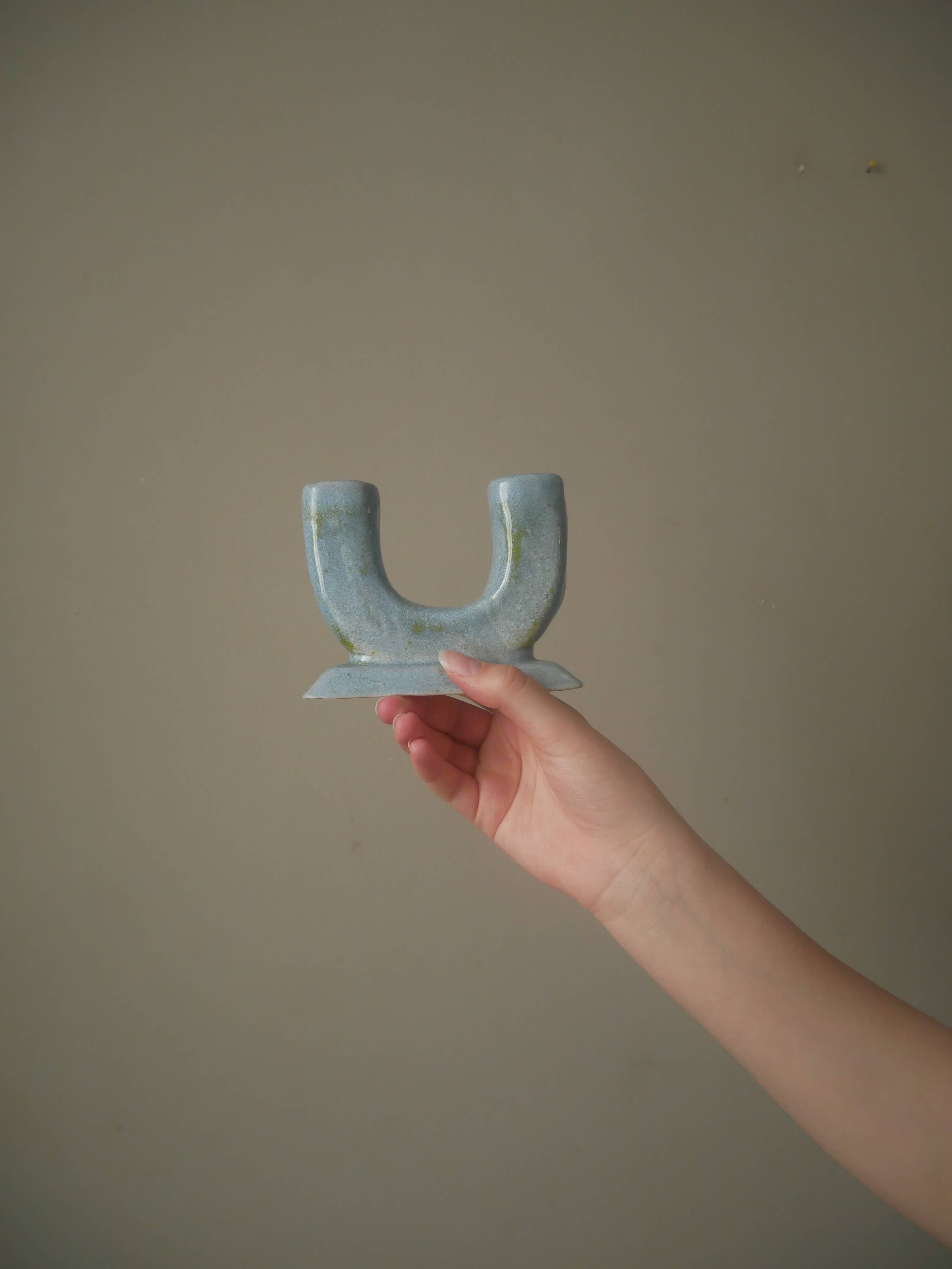 Ceramic candle holder candelabra candlestick handcrafted Abbaye ND country decoration