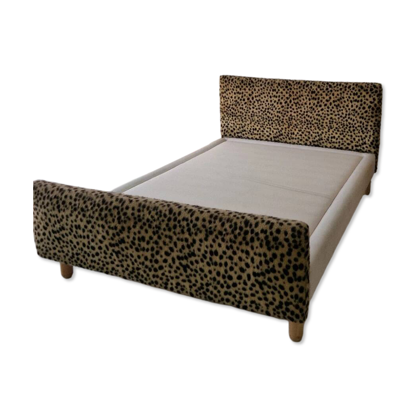 Vintage leopard print bed frame, Hollywood Regency style.
