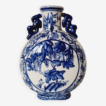 Vase Citrouille Chinois en Porcelaine Bleue et Blanche fin 19ème
