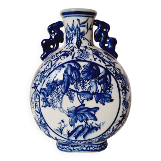 Vase Citrouille Chinois en Porcelaine Bleue et Blanche fin 19ème