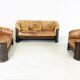 Vintage wicker and leather sofa set 1960s