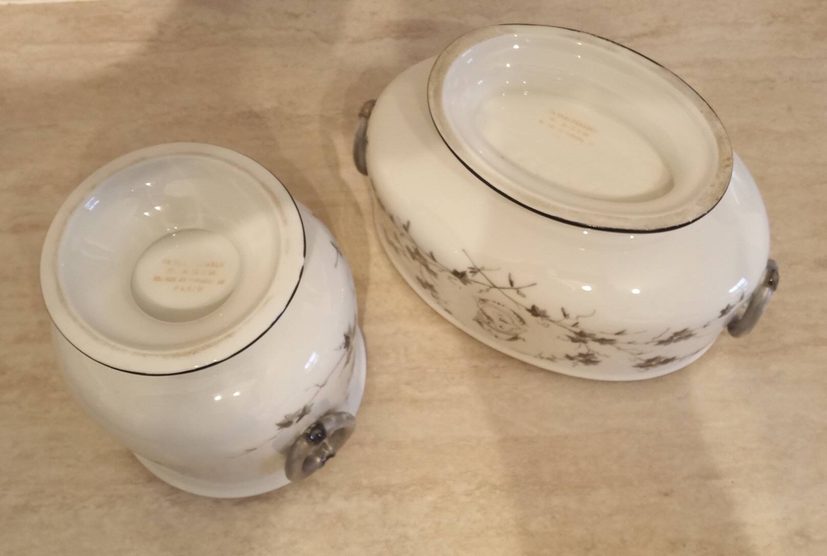 Painted porcelain planter and pot signed P. AGIN
