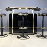 Hollywood regency bar with three stools, 1970s