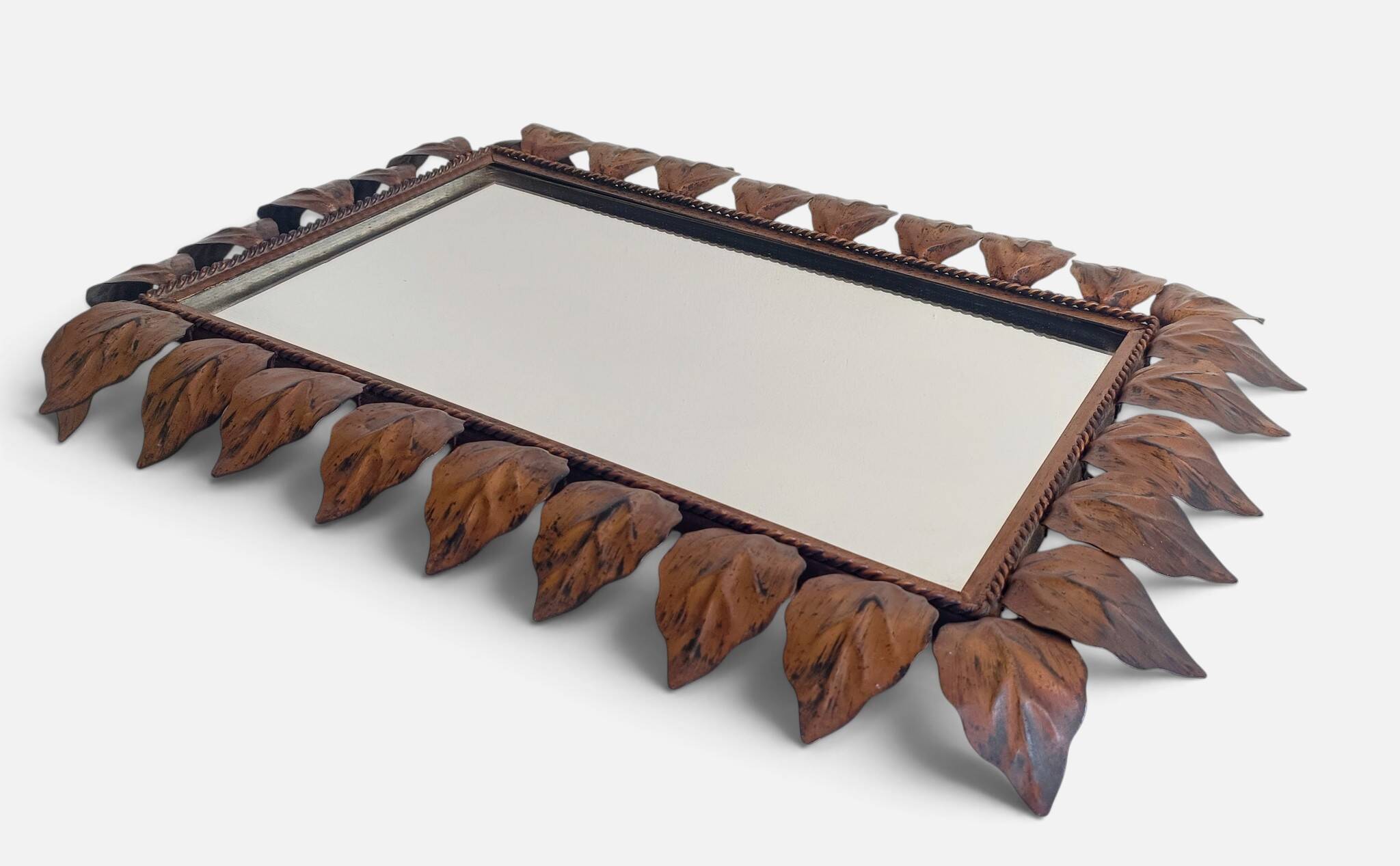 Spanish Mid-Century Wrought Iron Mirror with Foliage Frame, Circa 1950s