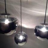 Set de 3 lampes à suspension globe en verre miroir, 1960s