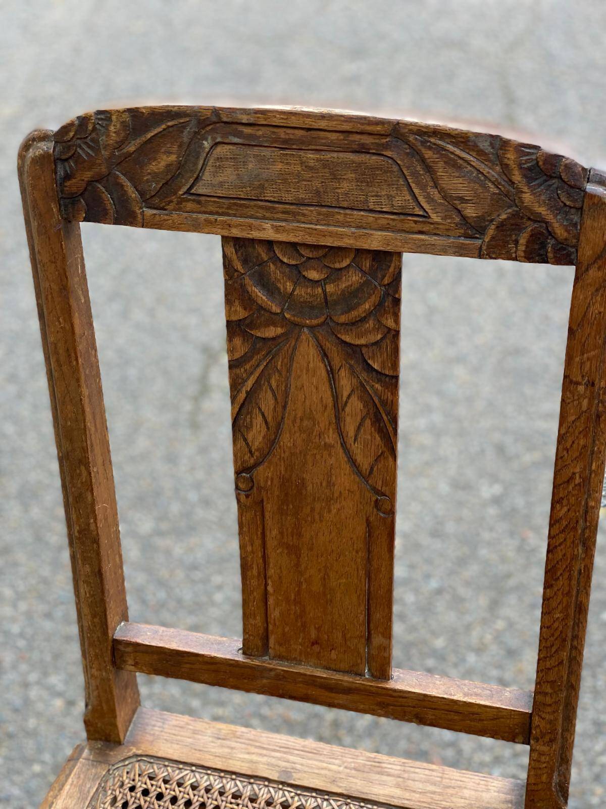 Art Deco chair in solid wood and cane