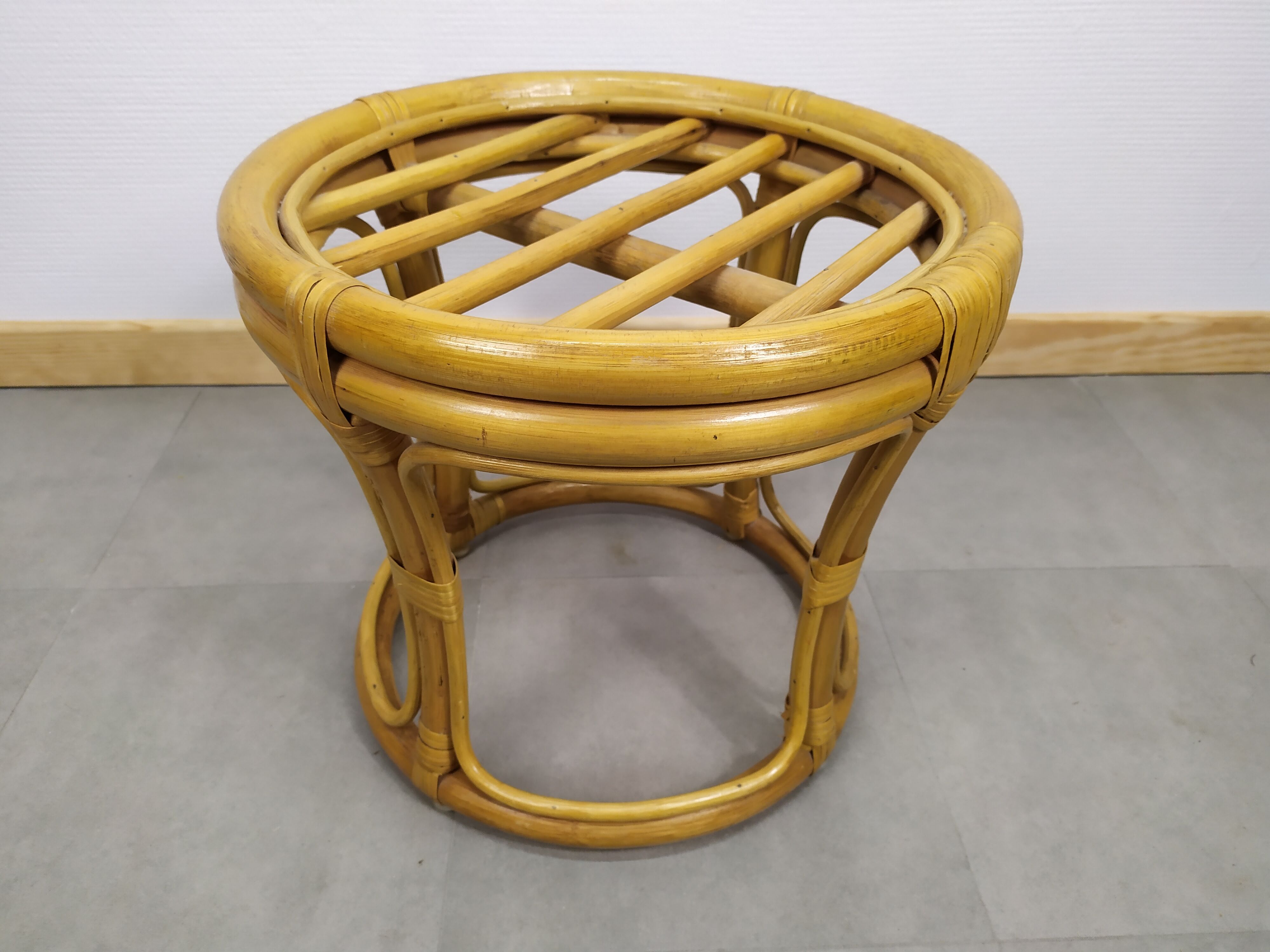 Vintage old rattan pouf