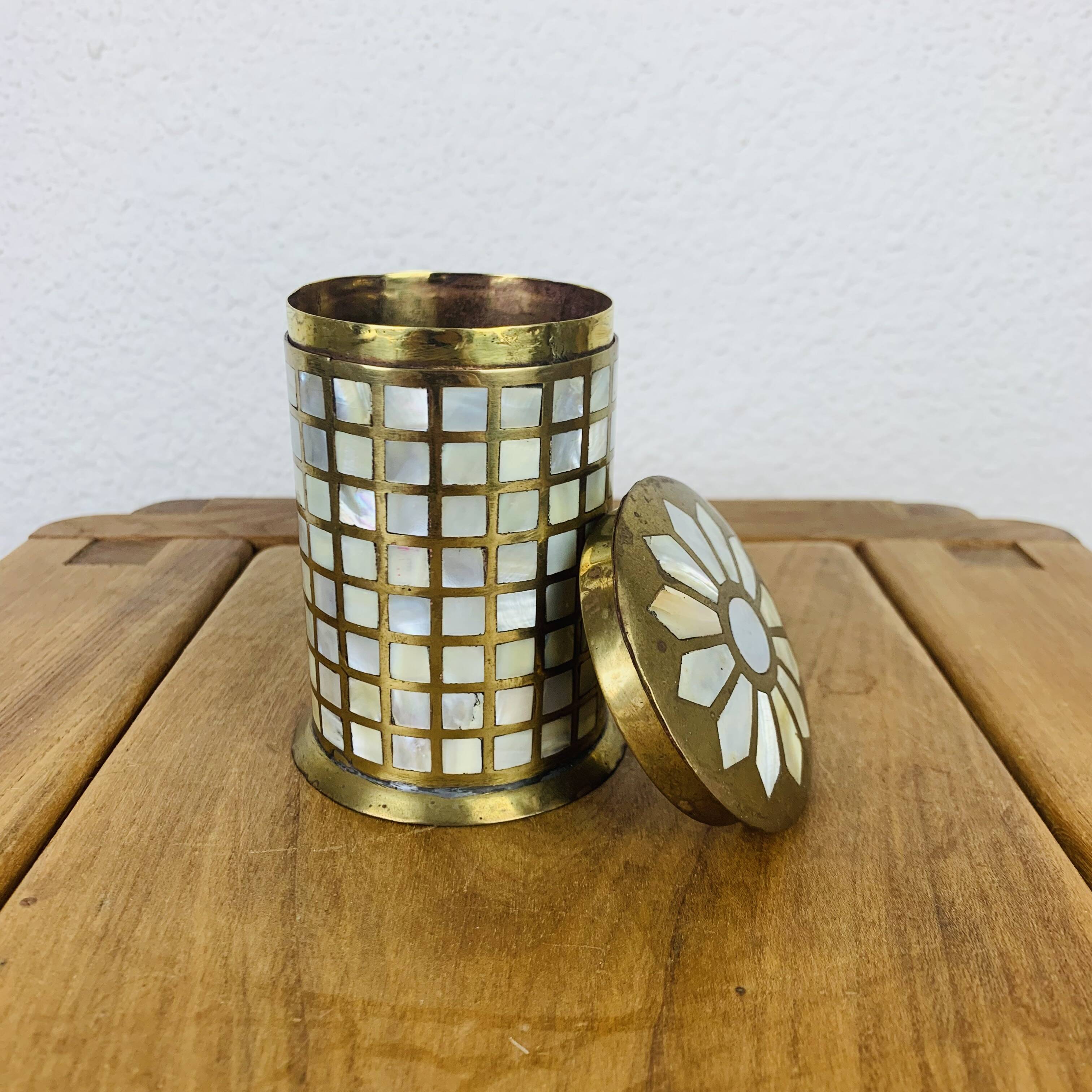 Vintage mother-of-pearl and golden brass box