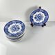 Set of 10 blue earthenware dessert plates with floral and bird decoration