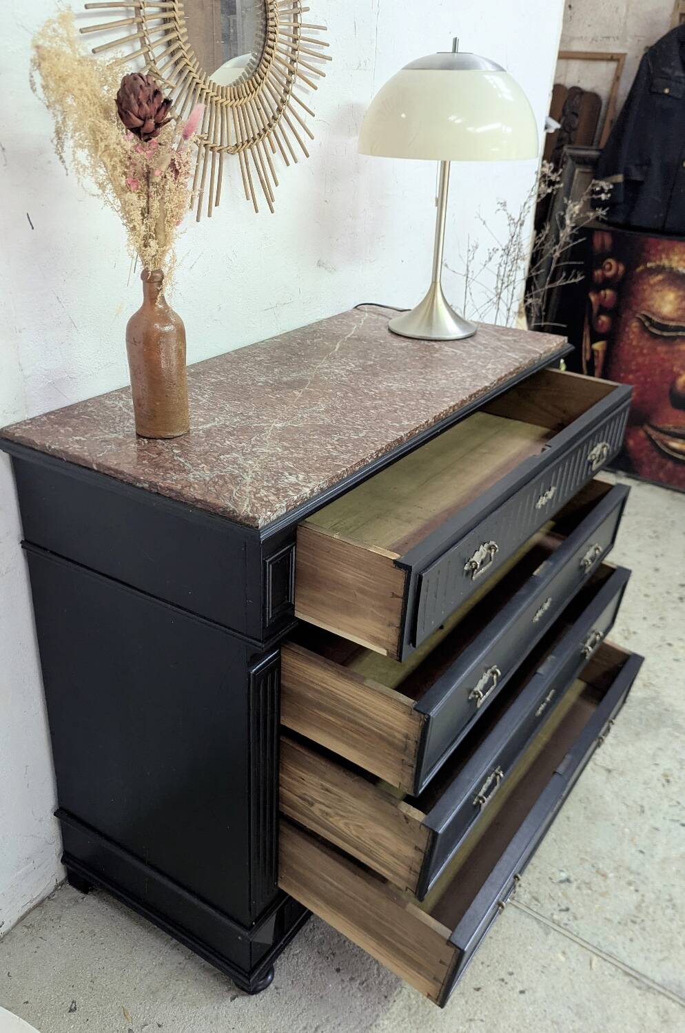 19th-19th Century Chest of Drawers with Shabby Patina